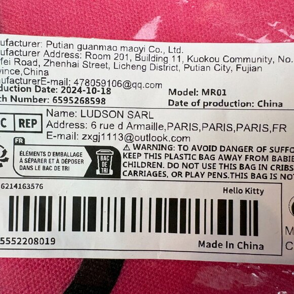 Hello Kitty Pink and White Canvas Tote Bag - Picture 5 of 5